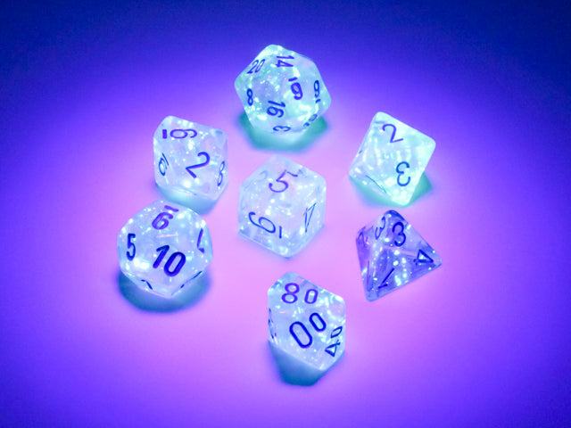 Chessex - Mini Borealis Polyhedral 7 Die Set - Luminary Icicle light Blue
