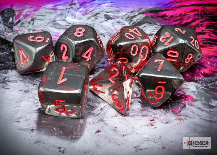 Chessex - Translucent Polyhedral 7 Dice Set - Smoke & Red