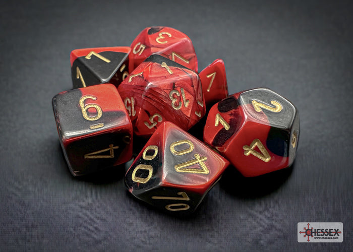 Chessex - Gemini Polyhedral 7 Dice Set - Black-Red with Gold