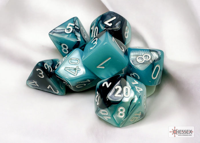 Chessex - Gemini Polyhedral 7 Dice Set - Black-Shell with White
