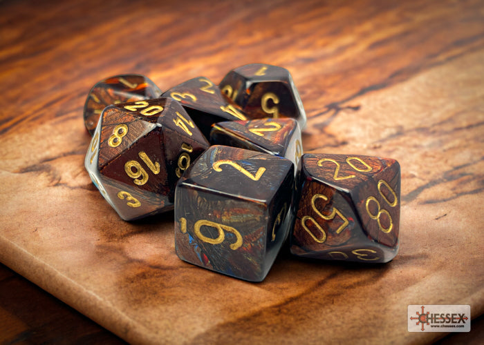 Chessex - Scarab Polyhedral 7 Dice Set - Blue Blood with Gold