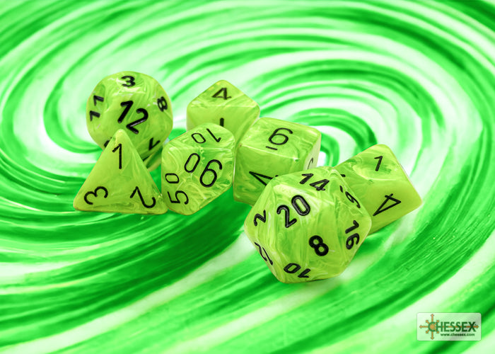 Chessex - Vortex Polyhedral 7 Dice Set - Bright Green with Black