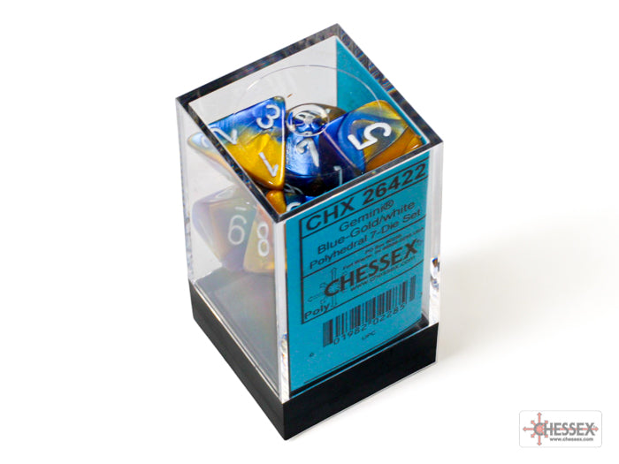 Chessex - Gemini Polyhedral 7 Dice Set - Blue, Gold with White
