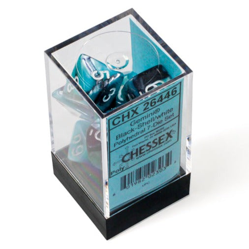 Chessex - Gemini Polyhedral 7 Dice Set - Black-Shell with White