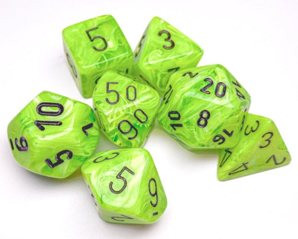 Chessex - Vortex Polyhedral 7 Dice Set - Bright Green with Black