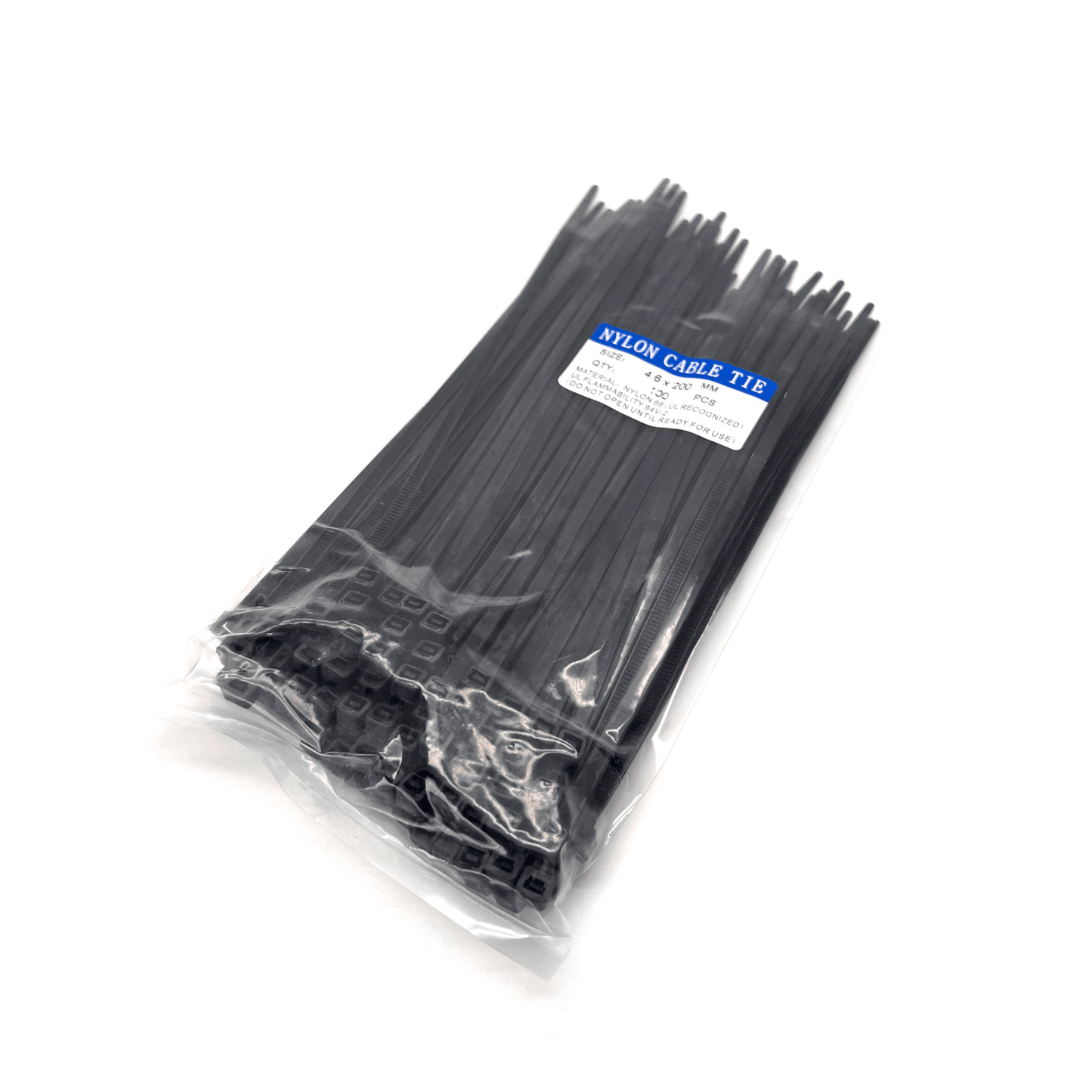 100 X Black Nylon Plastic Cable Zip Ties 200MM X 4.6MM