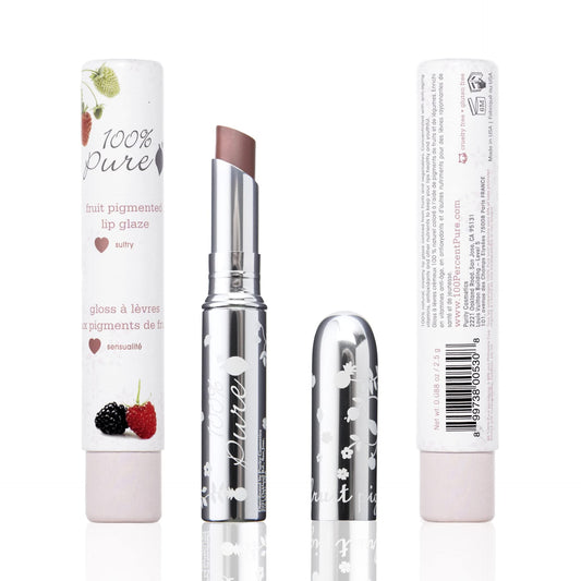 100% PURE Lip Glaze – Sultry Tinted Lip Balm with Cocoa Butter & Vitamin E (Warm Peach Brown)