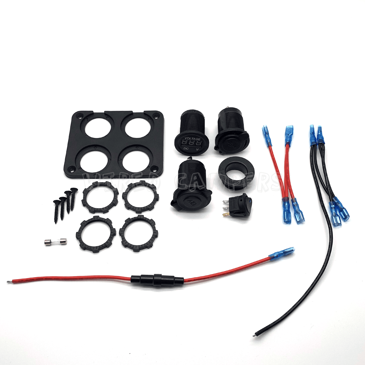 12V Camper/Caravan Switched Panel - USB Voltmeter 12V Socket