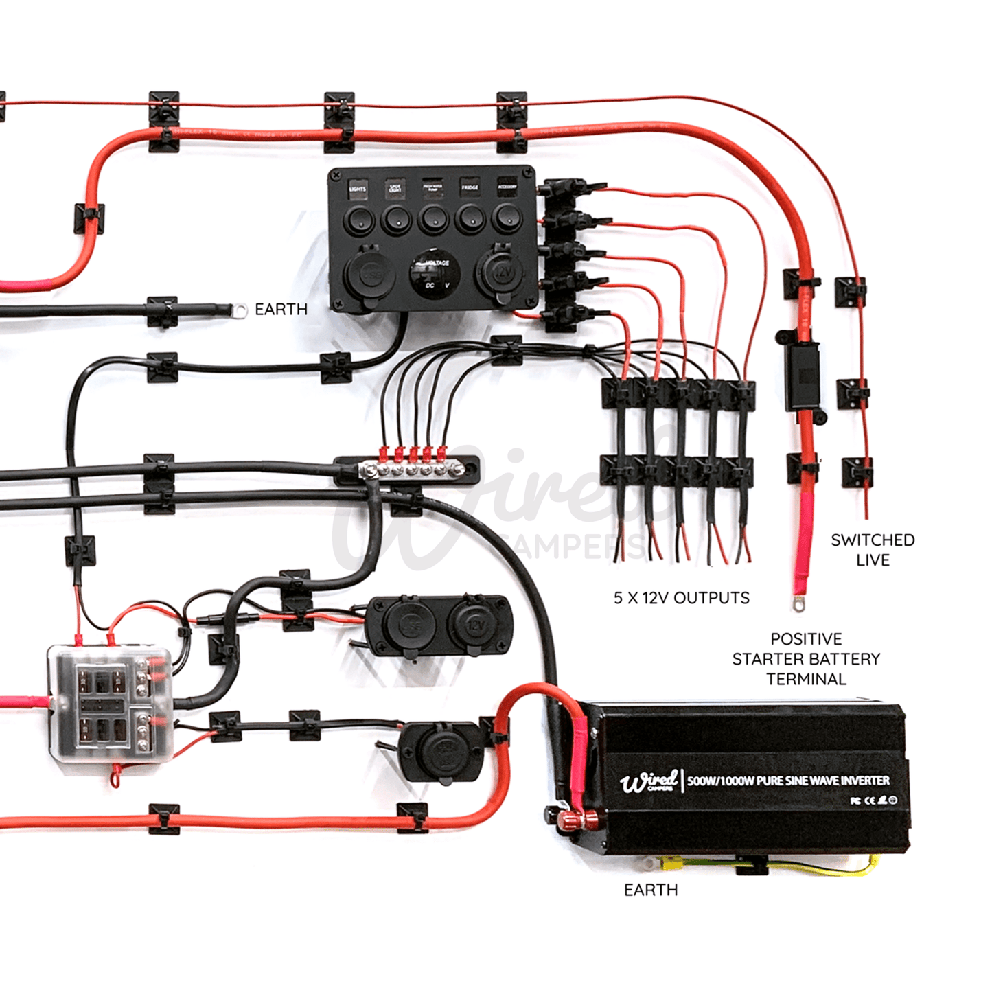 12V DC-DC & 240V Mains Hook Up & Mini Off Grid 3000W Inverter Complete Camper Van Kit