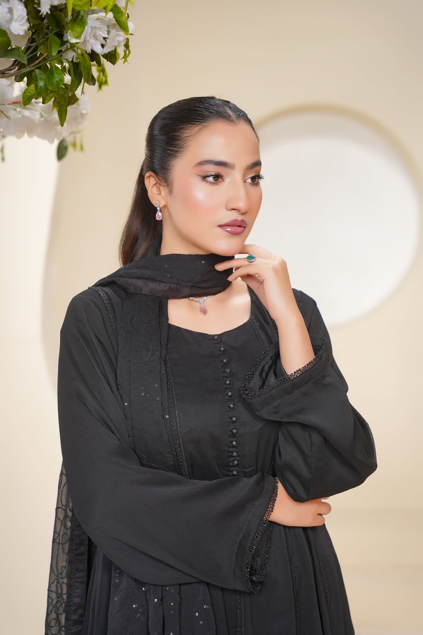 Husan e Jahan - Luxury Chiffon Maxi Outfit with Chiffon Dupatta - Ready to Wear - Eid25 - HEJBlackV3D3