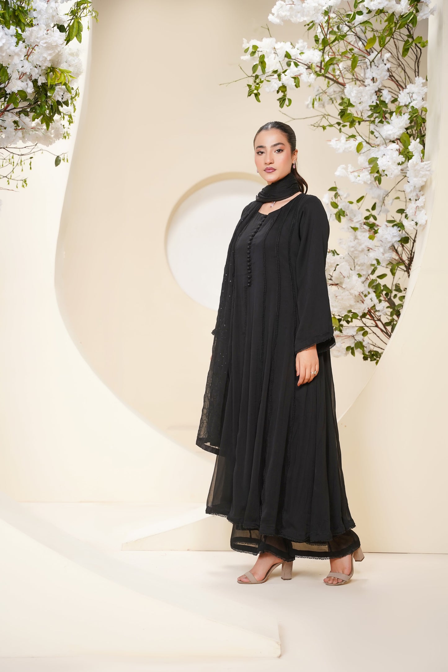 Husan e Jahan - Luxury Chiffon Maxi Outfit with Chiffon Dupatta - Ready to Wear - Eid25 - HEJBlackV3D3