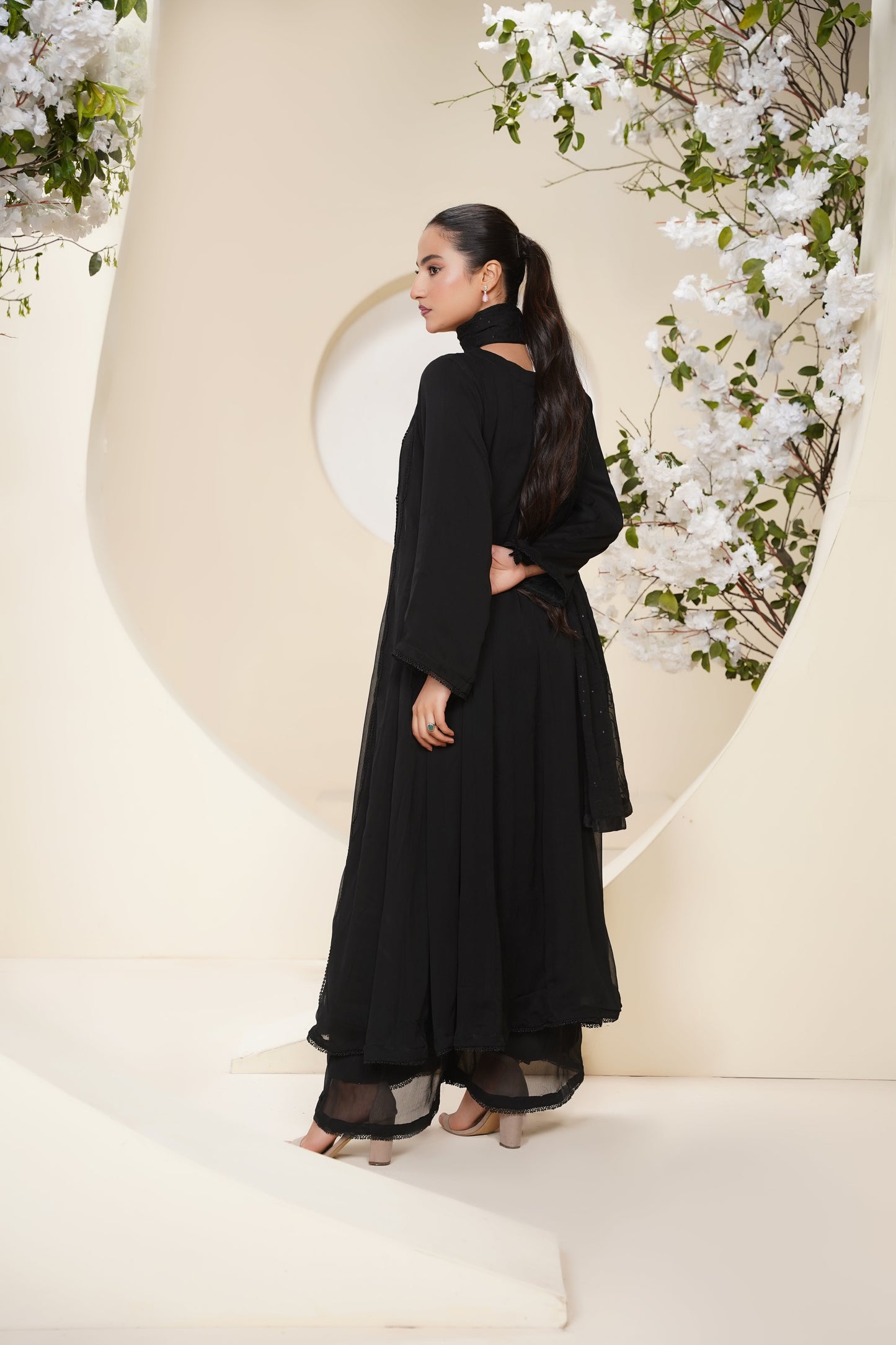 Husan e Jahan - Luxury Chiffon Maxi Outfit with Chiffon Dupatta - Ready to Wear - Eid25 - HEJBlackV3D3