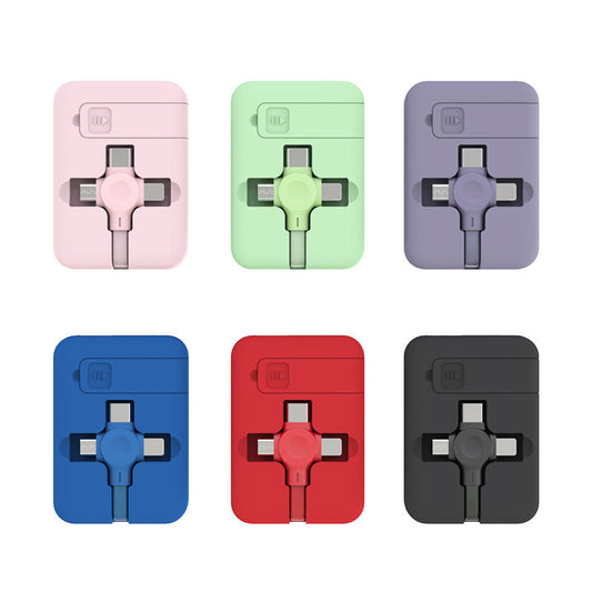 4-in-1 Retractable USB Cable with Phone Stand & Storage Box
