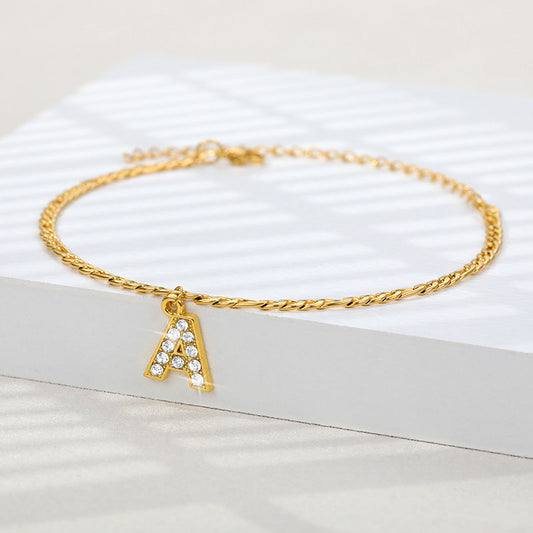 A-Z Zircon Letter Anklets, Gold & Silver