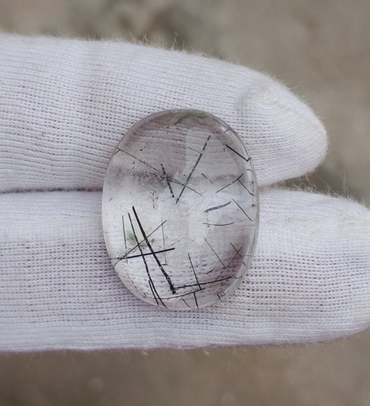 22.2ct Black Tourmalated Quartz -Cabochon Black Rutile Quartz - Rutilated Quartz