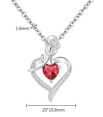 Rose Heart-shaped Necklace With Rhinestones