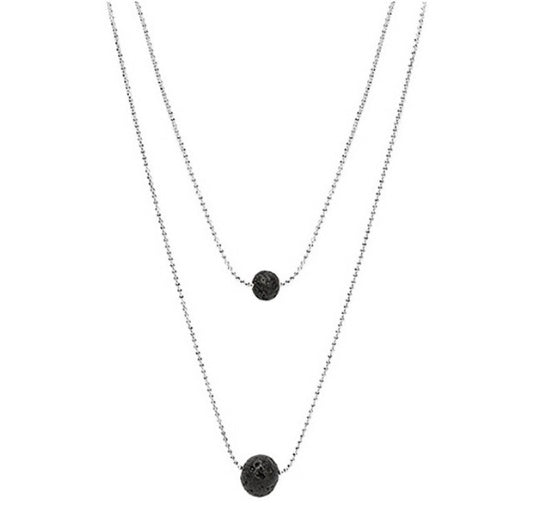 Double Layer Lava Rock Necklace