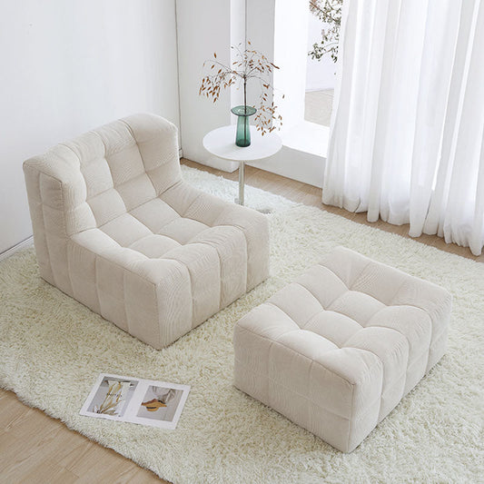 Bernice White Loung Chair And Ottoman, White Corduroy