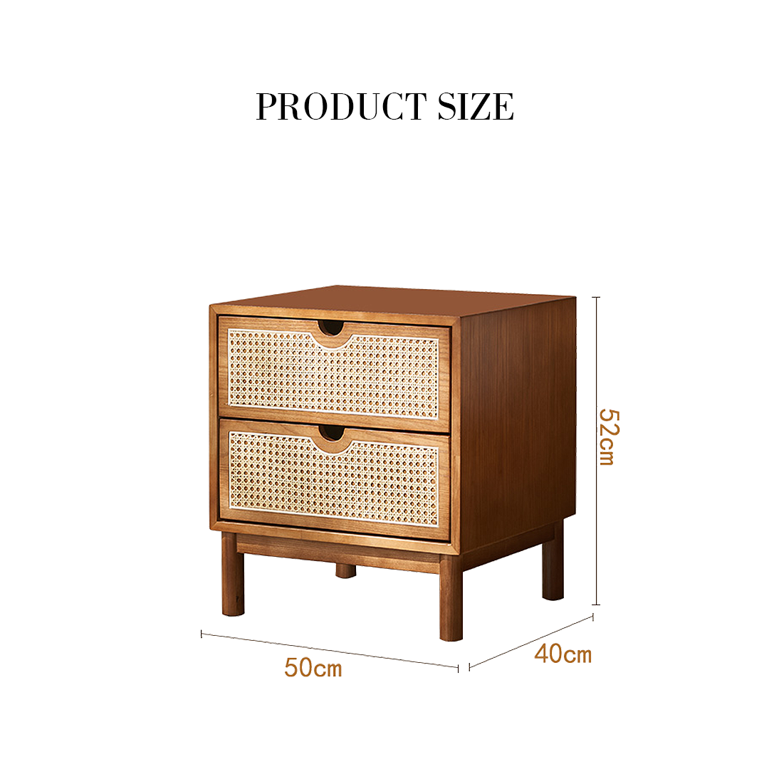 Kogi Bedside Table Solid Wood, Rattan