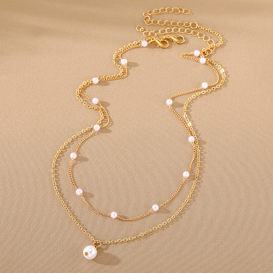 Pearl Heart Tassel Pendant Double-Layer Necklace