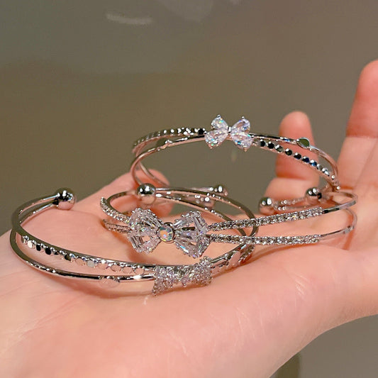 Women’s Minimalist Silver Bow Bracelet
