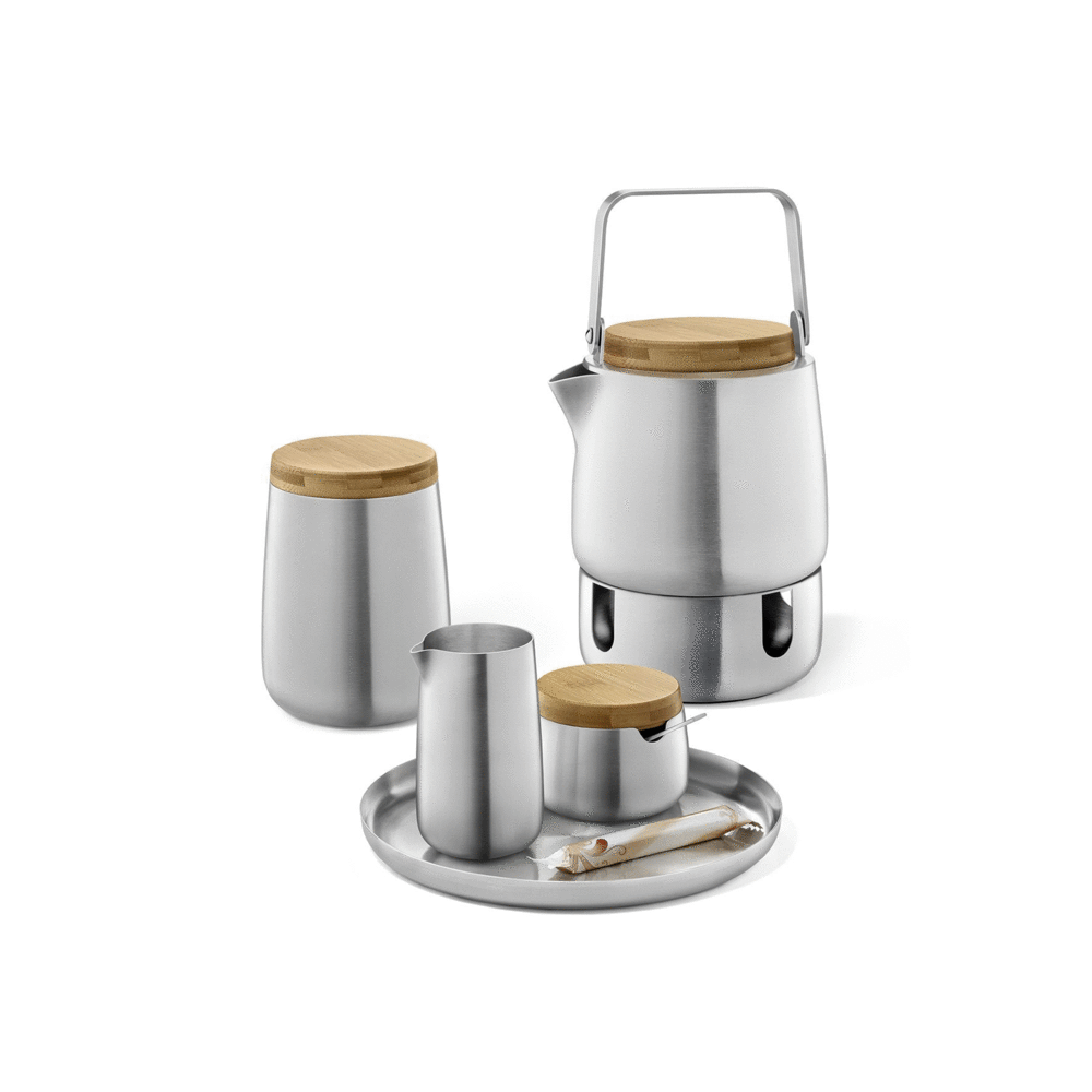 Zack Bevo Premium Brushed Stainless Steel Sugar Pot with Bamboo Accents - Award-Winning German Design