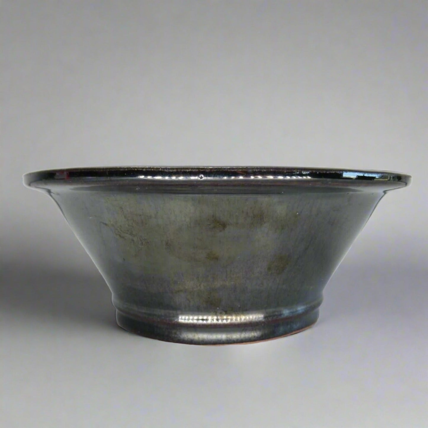 12cm Glazed Bonsai Pot | Round | 12cm x 5cm | Black / Silver