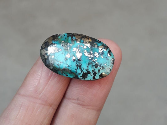Natural Turquoise with Pyrite - Blue Matrix Turquoise - Shajri Feroza- 33ct-26x15mm