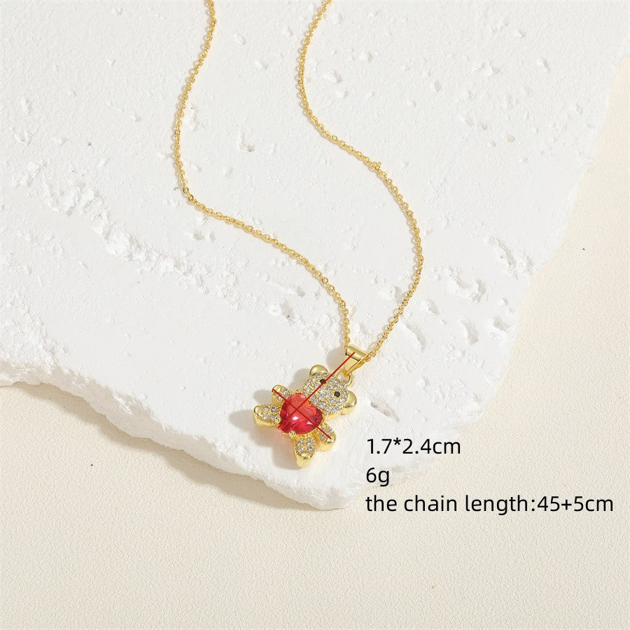 Bear Love Zircon Gem Necklace