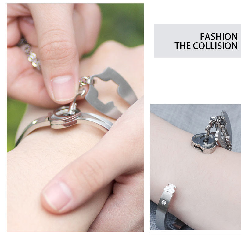 Couple Love Lock Bracelet & Key Necklace Set