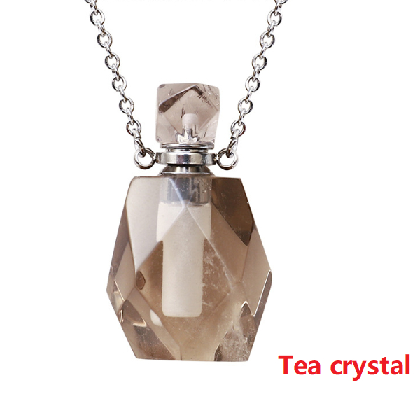 Perfume Bottle Crystal Pendant Necklace, Silver Chain