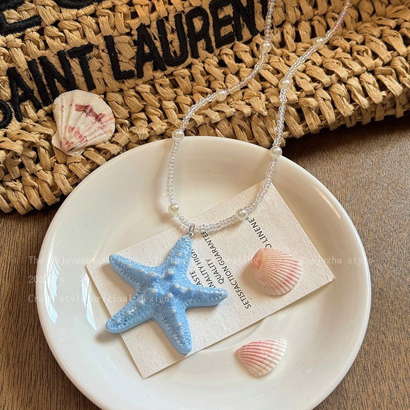 Dopamine Style Long Beaded Starfish Necklace