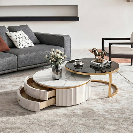 Bell Nesting Coffee Table Set, White & Gold