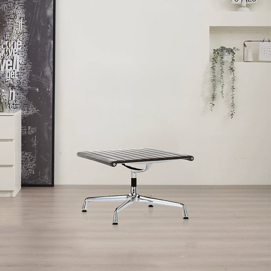 Qureshi Swivel Office Chair With Footstool, Black Leather