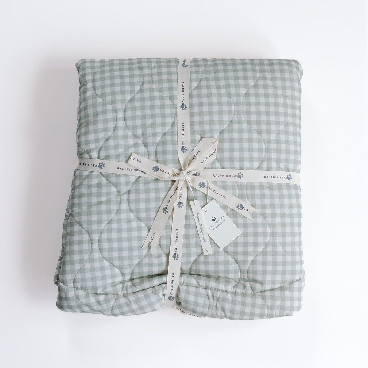 Ralphie Bear Sage Green Gingham Quilted Playmat