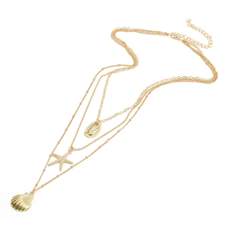 Multi-Layer Starfish Scallop Shell Necklace