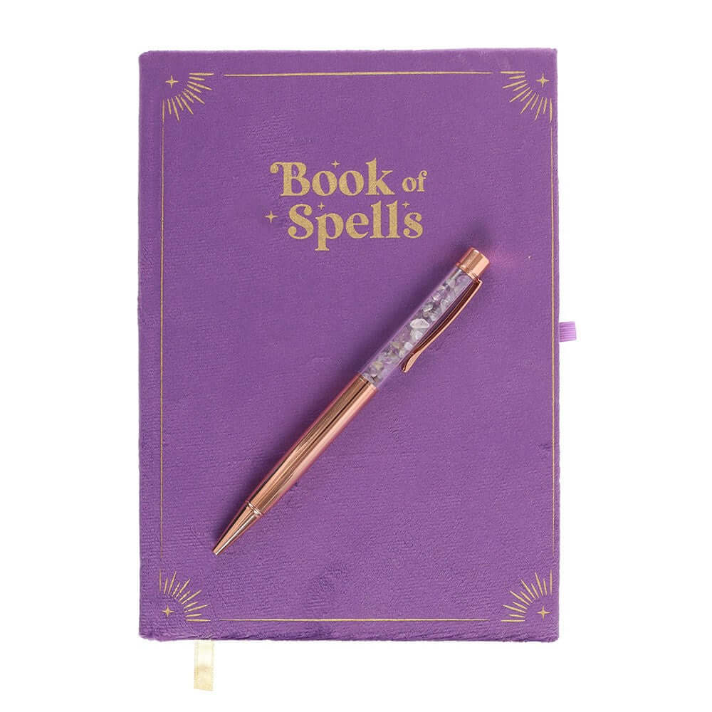 Gothic Gifts Journal with Book of Spells Print and Amethyst Crystal Pen