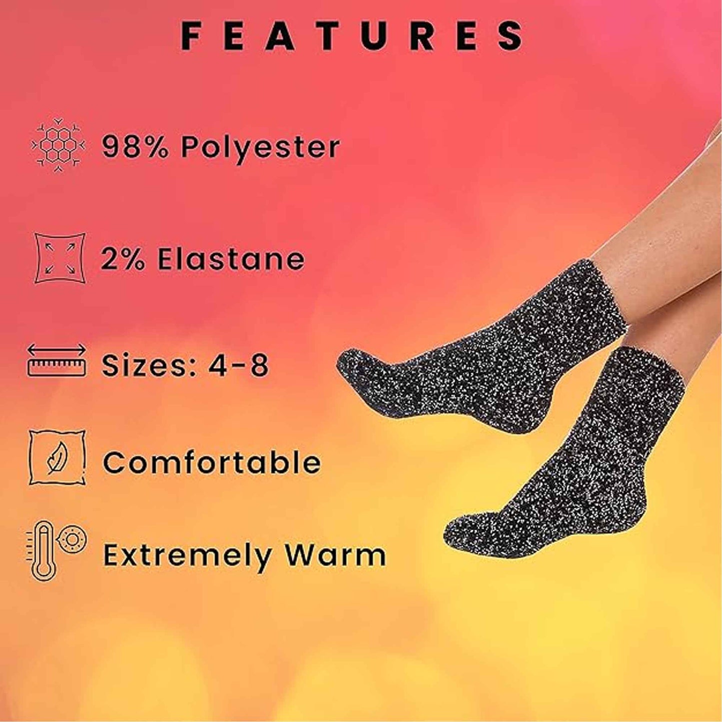 4 Pack Womens Fluffy Cozy Warm Slipper Socks Fuzzy Soft Comfortable Purple Black UK Sizes 4-8 Perfect Winter Gift by Sock Stack