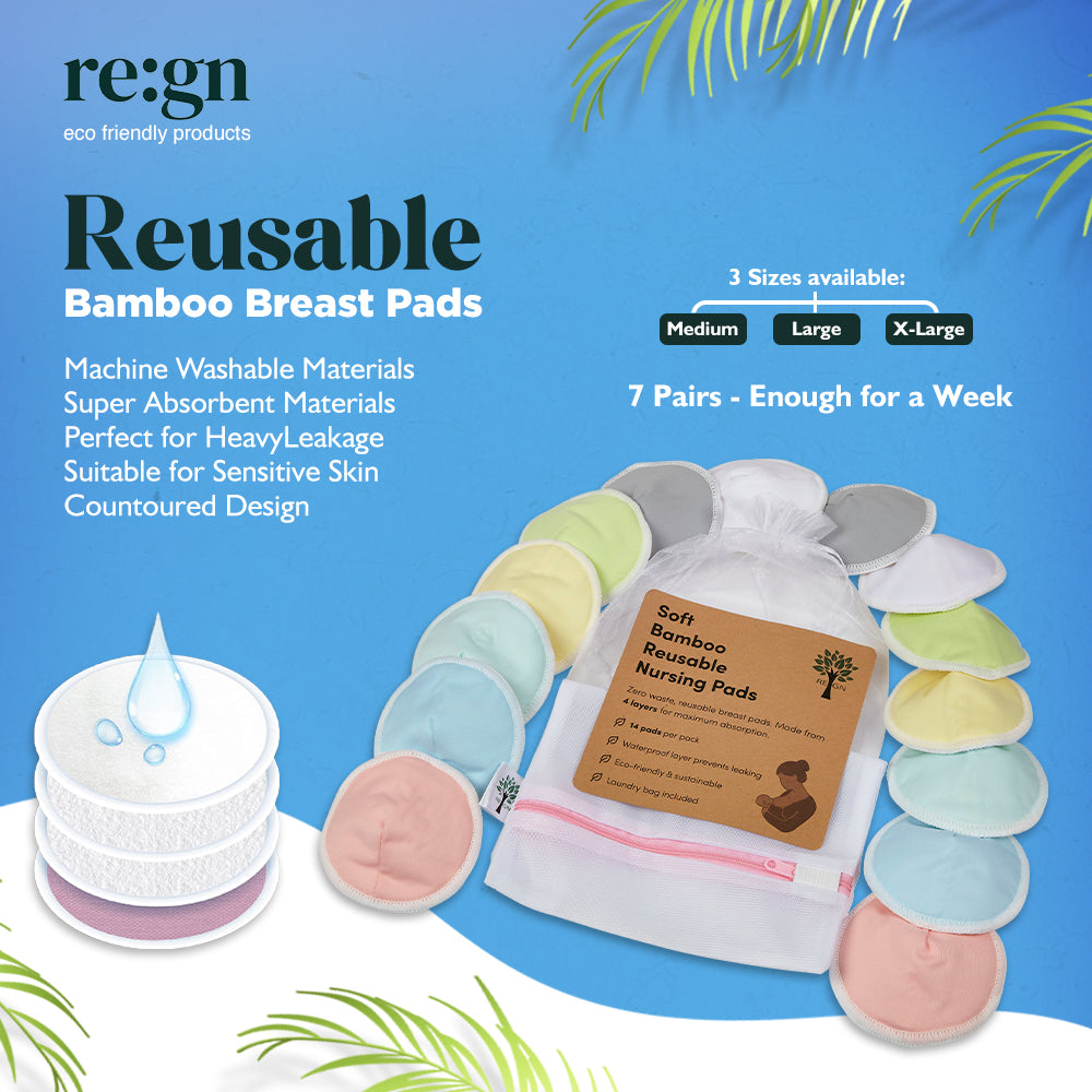 14x Reusable High-Absorbency Bamboo Breast Pads For Nursing - Choice Of Colours