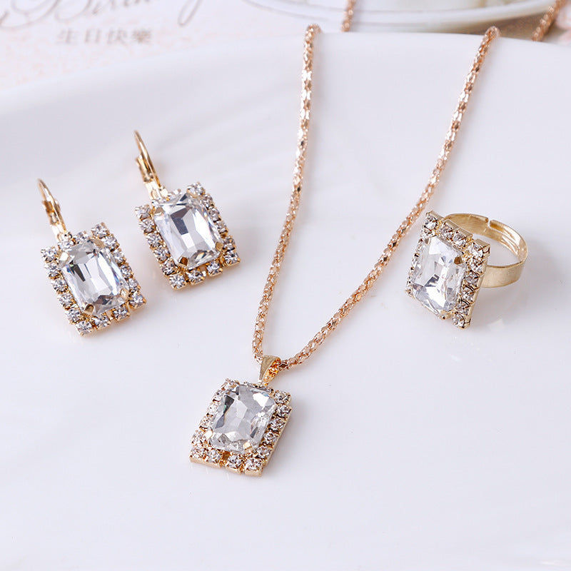 Bridal Crystal Necklace Earrings Ring Set