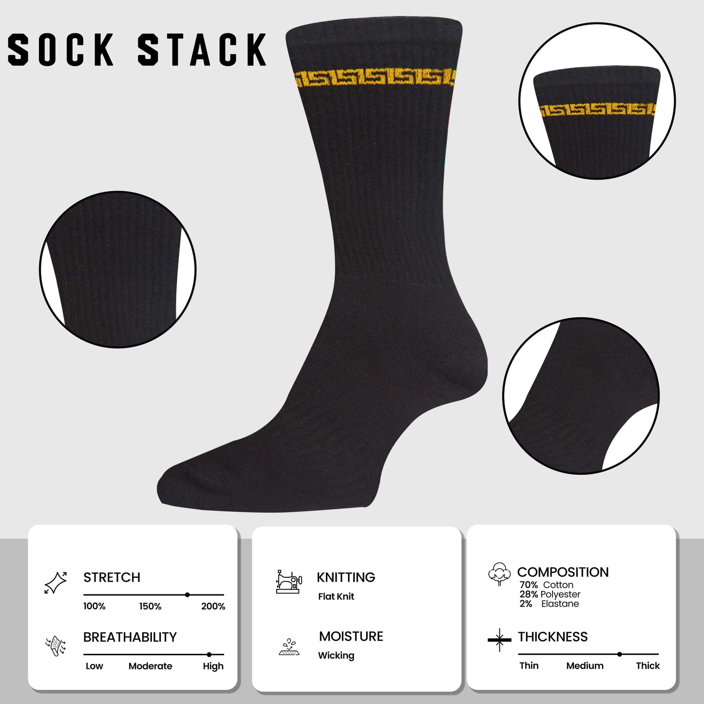 5 Pack Men's Greek Design Sparta Sport Socks Cotton Durable Blend for Sports Casual & Everyday Designer Wear by Sock Stack