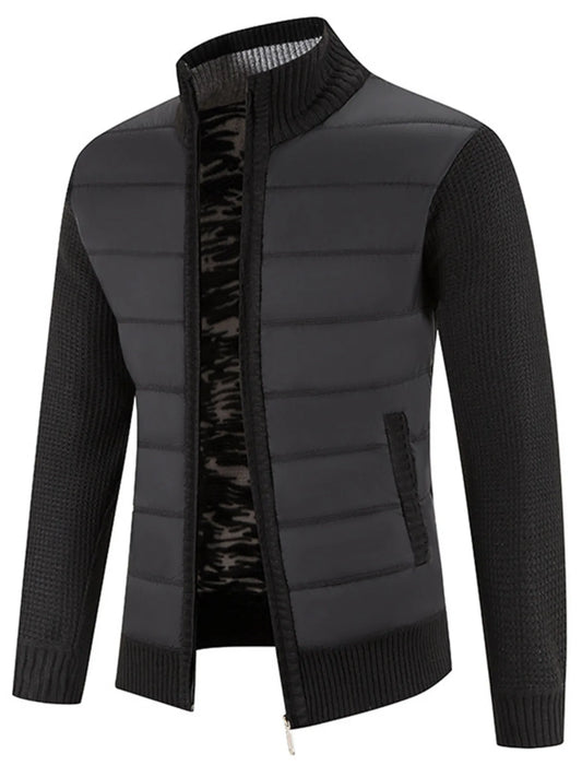 Men's Plus Size Quilted Knit Bomber Jacket with Stand Collar