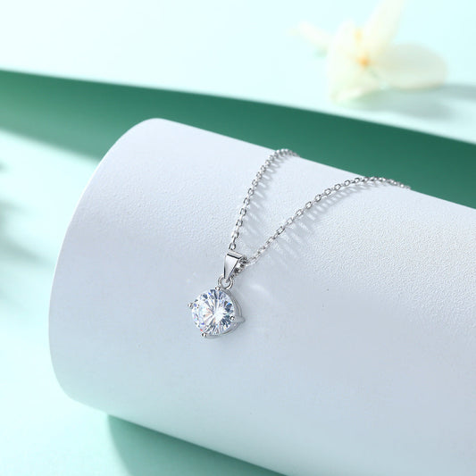 S925 Sterling Silver Necklace with Simple Zircon Pendant