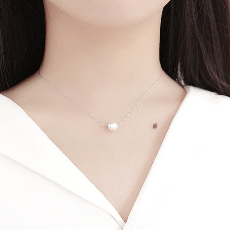 Promise Round Shell Pearl Necklace - Palladium-Plated Silver Pearl Necklace for women - Perfect Pearl Necklace with Gift Wrapping Included