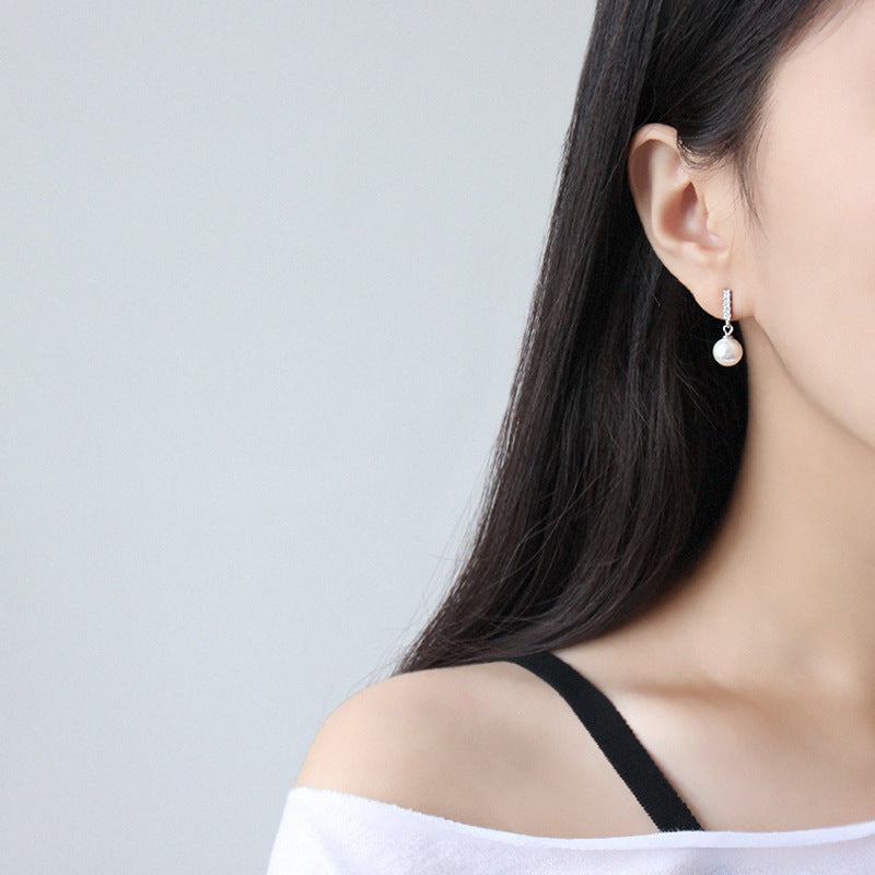 Elegant Round Shell Pearl CZ Earrings - Palladium-Plated Silver Pearl Earrings for women - Perfect Pearl Earrings with Gift Wrapping Included