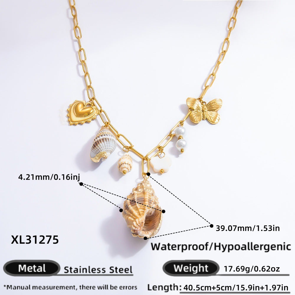 Stainless Steel Pearl Necklace with Pendants