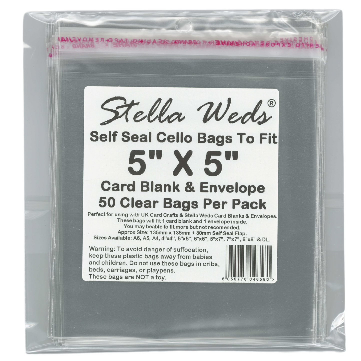 Clear Self Seal Bags To Fit 5x5 Card Blank & Envelope x 50 Per Pack