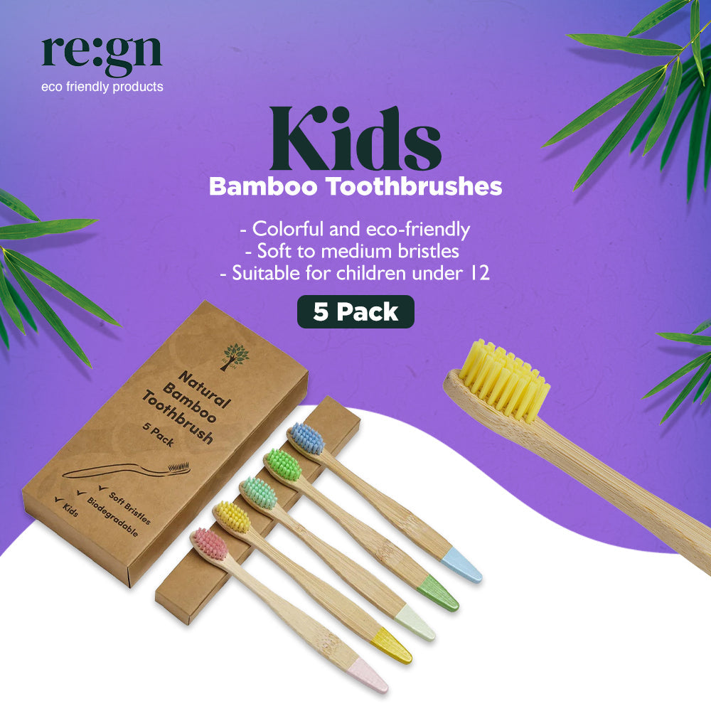 Kids Bamboo Eco Friendly Toothbrush For Children - 5 Pack - Buy One Get One Half Price!