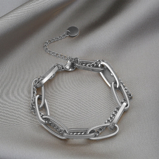 Double Chain Bracelet with Circle Pendant