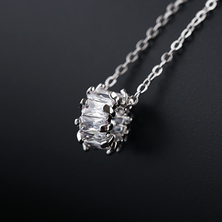 Cylinder Zircon Necklace with Rhinestones